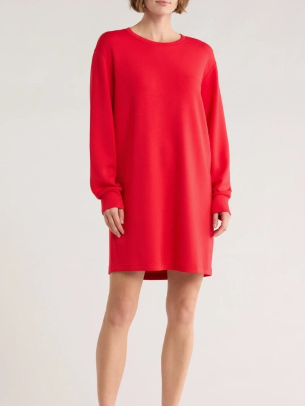 Spanx AirEssentials Long Sleeve Knit Shift Dress Red Sz Medium